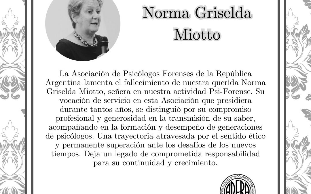 APFRA lamenta el fallecimiento de Norma Griselda Miotto